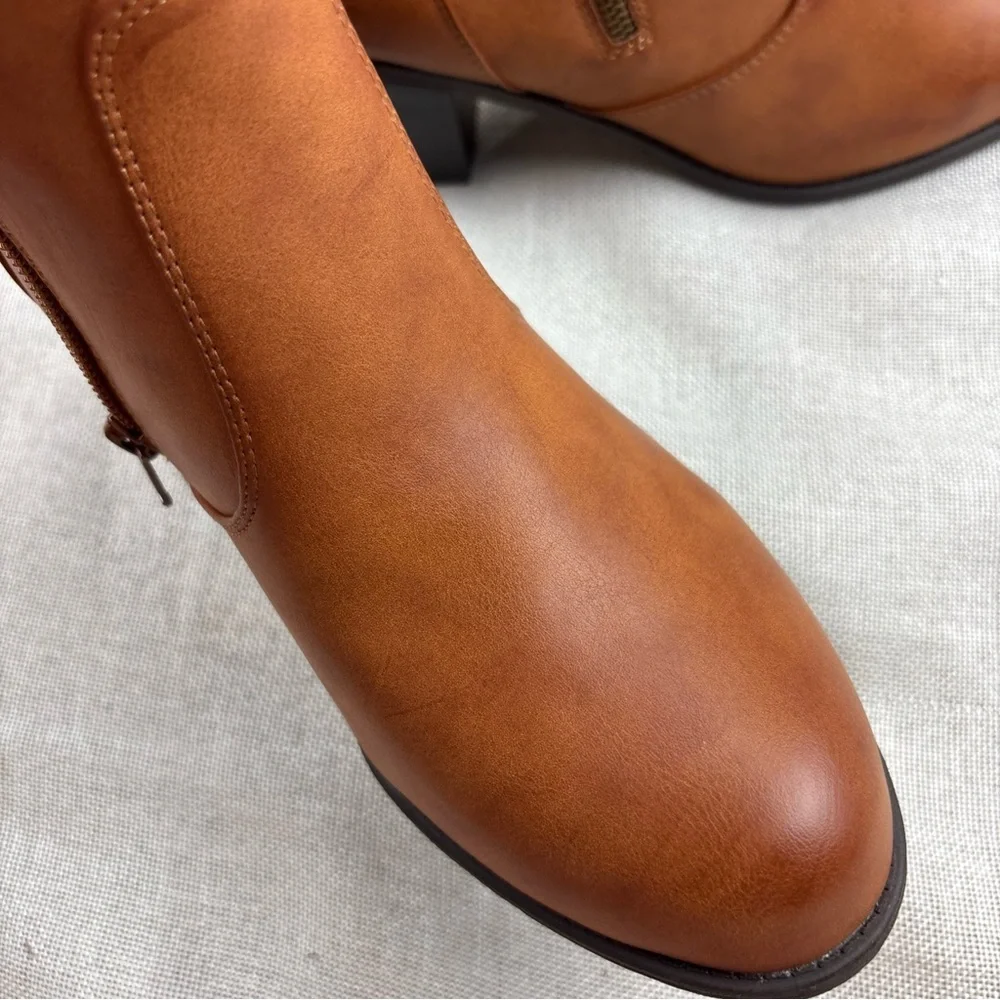 White Mountain Tan Ankle Booties with Buckle Detail